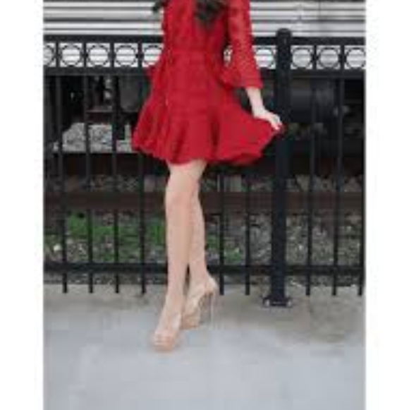 Red Burgundy pompom dress - Picture 4 of 7